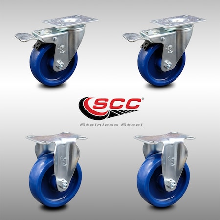 Service Caster 4 Inch SS Solid Polyurethane Top Plate Caster Lock Brake 2 Rigid SCC, 2PK SCC-SSTTL20S414-SPUS-2-R-2